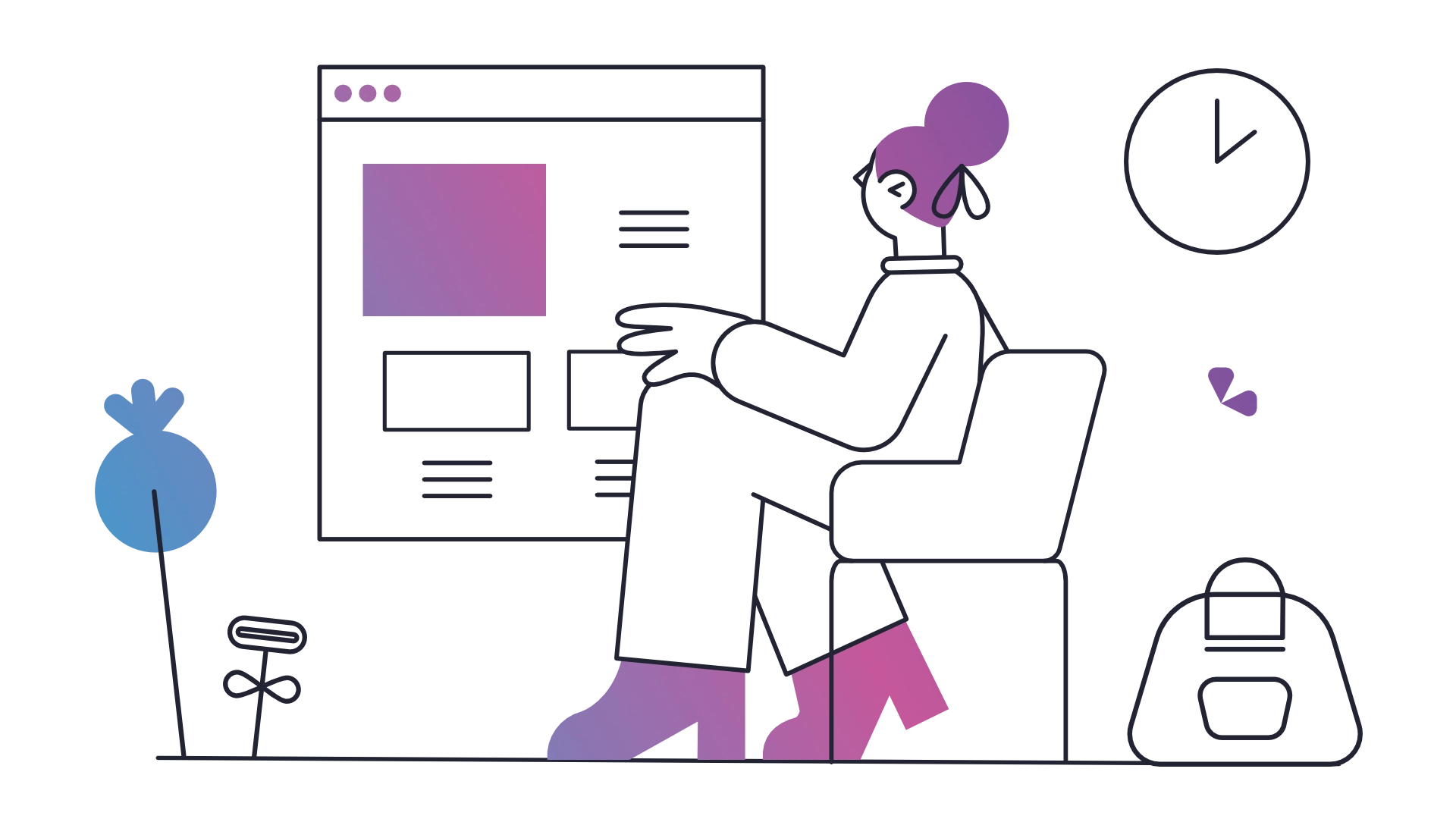 An illustration of a woman reading a blog.