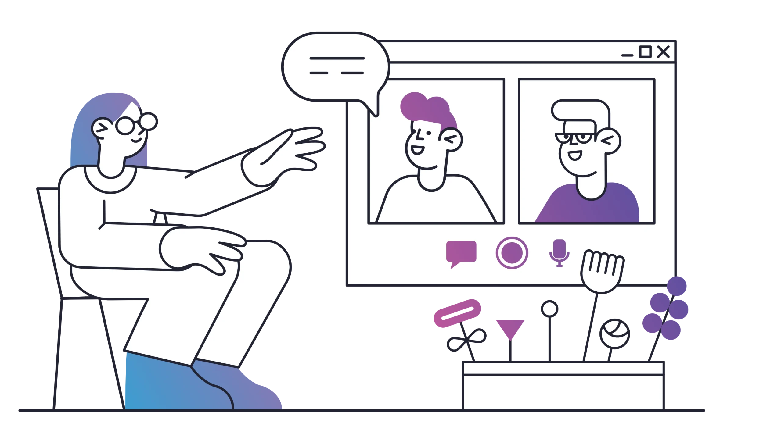 An illustration of people having an online video meeting.