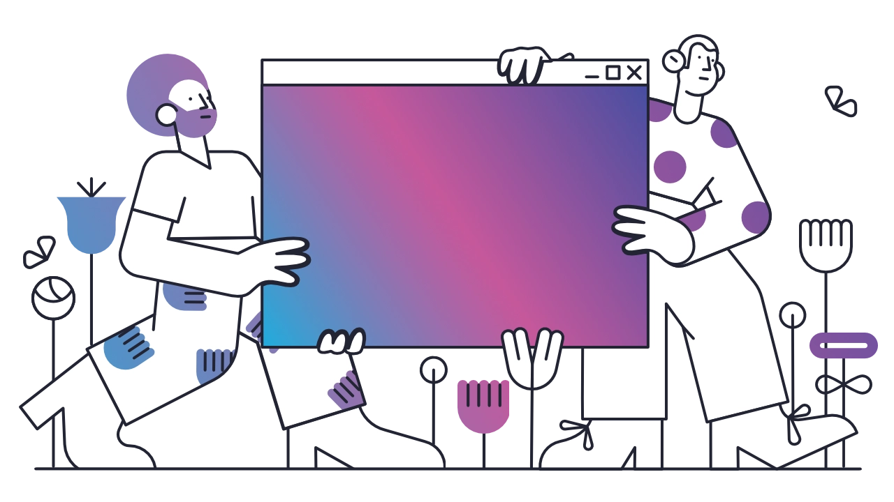 An illustration of two people carrying a website.