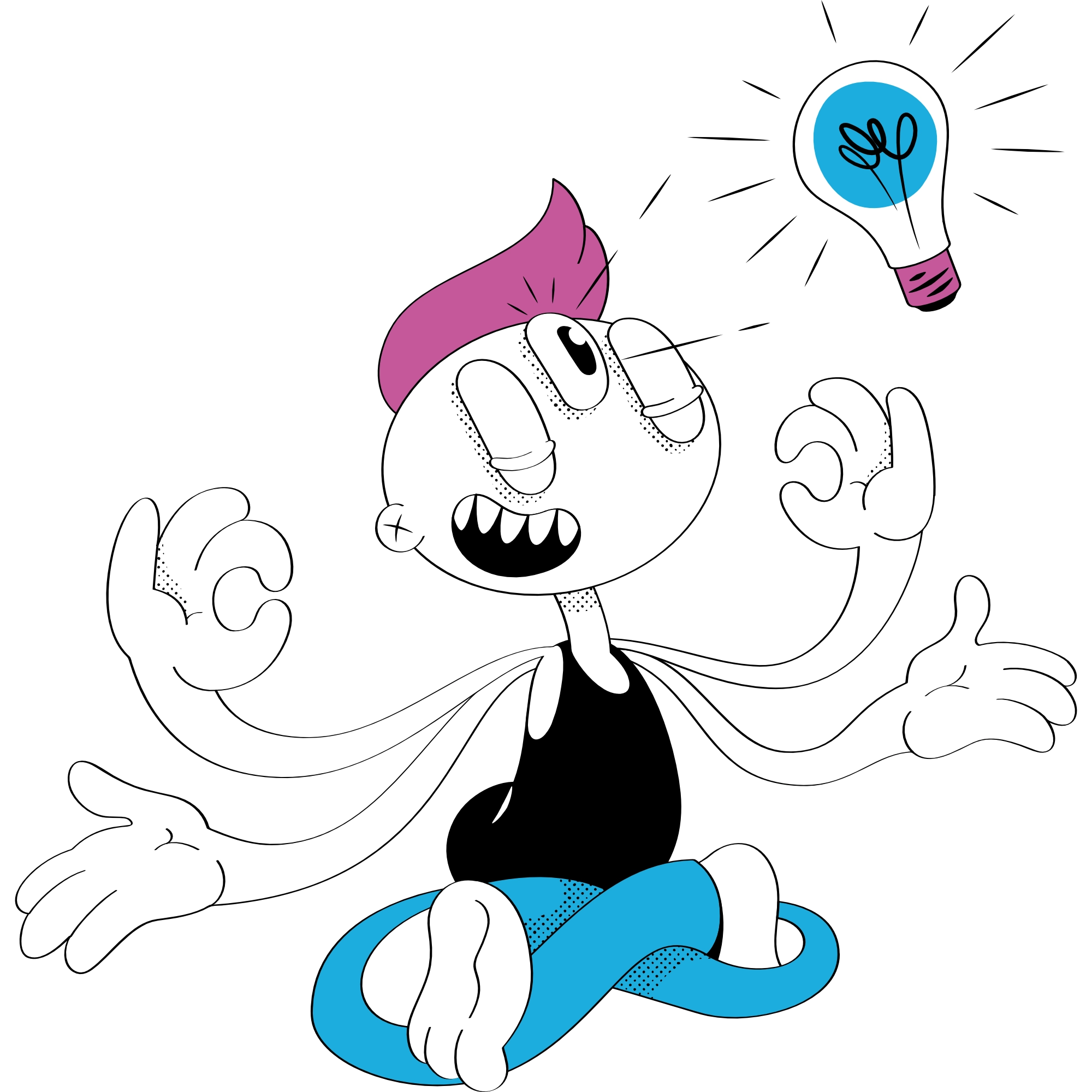 Looney man having a bulb moment while thinking digital strategy